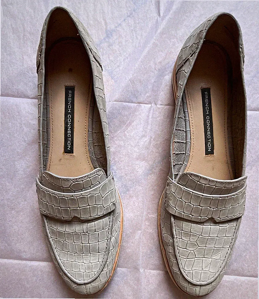 French Connection Slipper Loafer EU 38 Grau Leder Krokodilprägung Slip-On, Damen