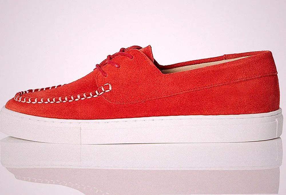 Fund. Damenschuhe UK 6 EU 39 rot & weiß Wildleder Schnürschuhe Freizeit Mokassin Halbschuhe