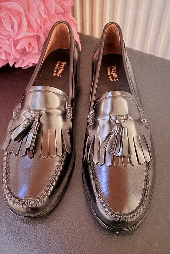 G.H. Bass & Co. Weejuns Herren Leder Slipper Loafer schwarz Quaste EU 40