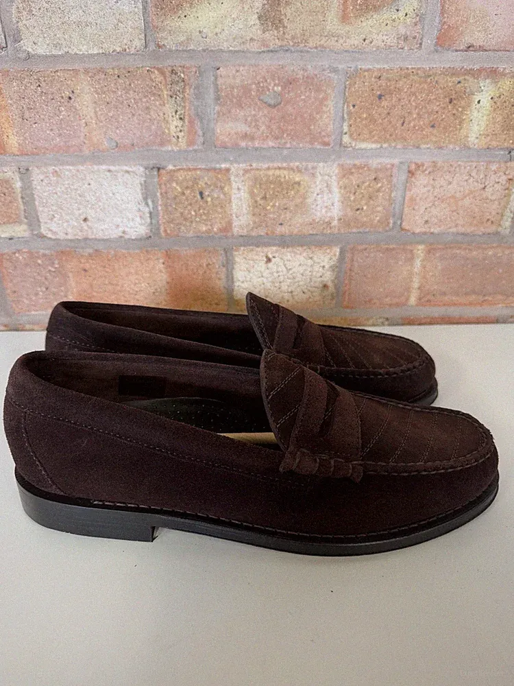 G.H. Bass Weejuns Heritage Larson Moc Penny Loafer Herren UK8 Dunkelbraun Wildleder