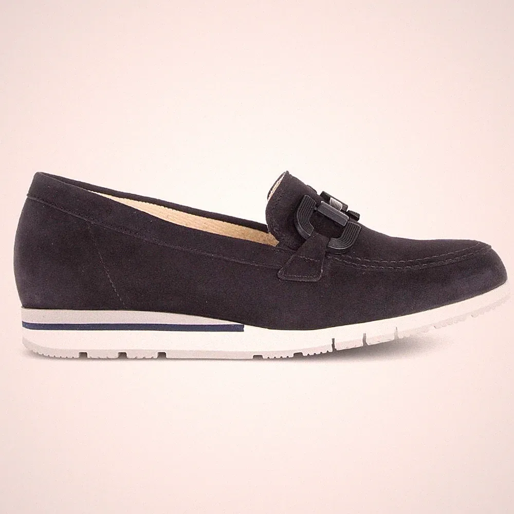 Gabor Baby 416.46 Navy Suede Damen Low Wedge Modern Loafer Style Schuhe Comfort
