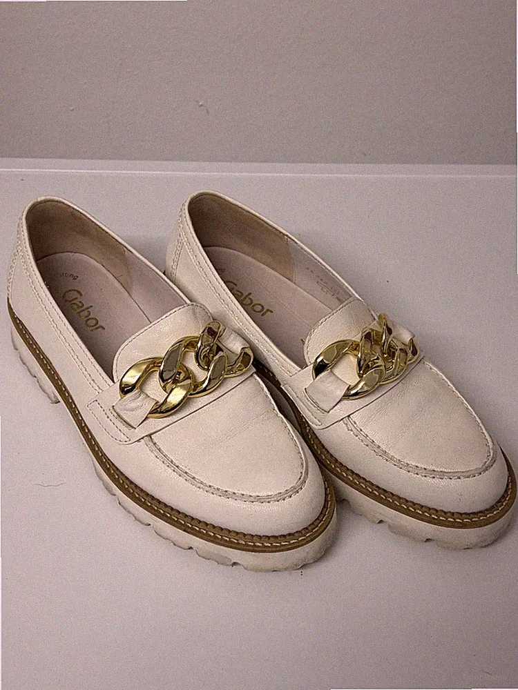 Gabor Best Fitting Damen Loafer Leder Weiß Goldkette Gr. 37