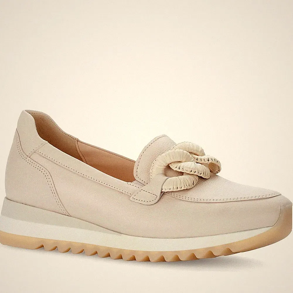 Gabor Damen Beige Leder Keilabsatz Loafer Freizeit 63471-22