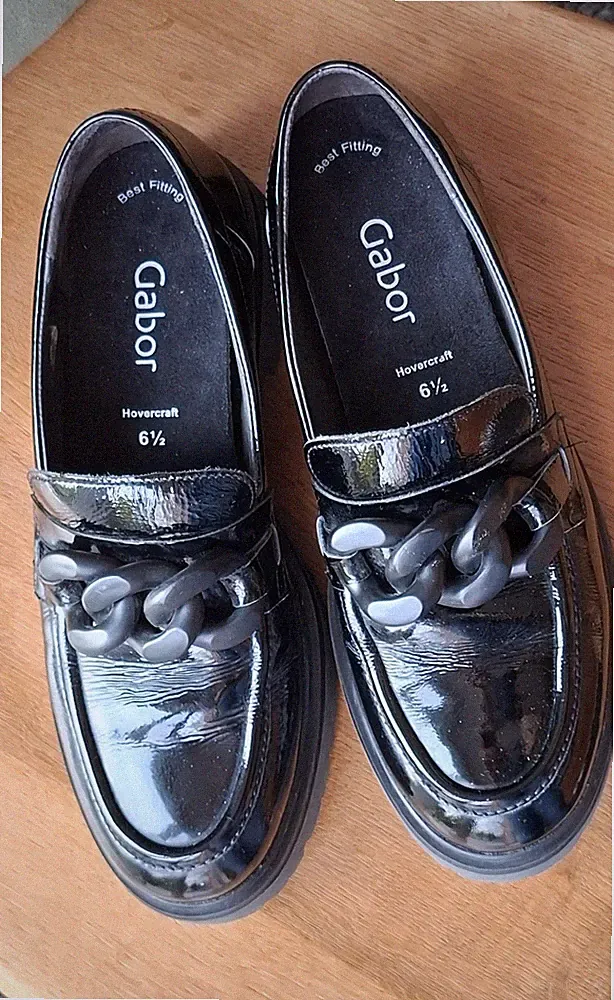 Gabor Damen Chunky Loafer Slip-On Lackleder Schwarz EU 39,5 Kette