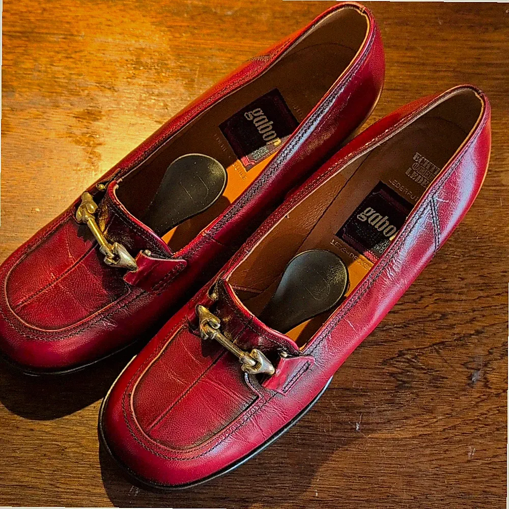 Gabor Damen Loafer rot Leder EU 39 Slip-On mit Schnalle Blockabsatz, neu