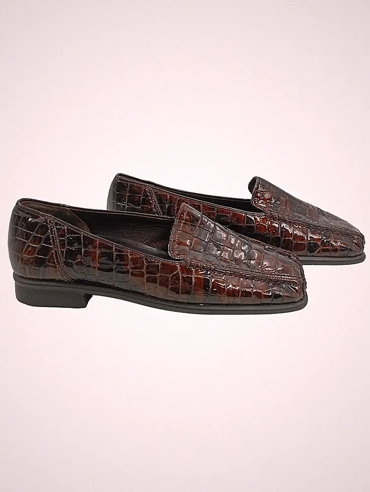 Gabor Damen Slipper Loafer Gr. 38 Braun Kroko-Optik Elegant