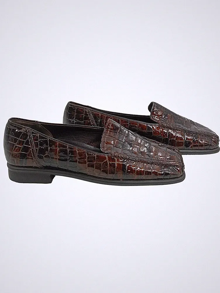 Gabor Damen Slipper Loafer Gr. 38 Braun Kroko-Optik Elegant