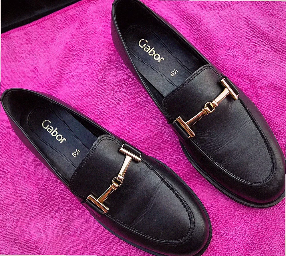 Gabor Damen Slipper NP 130€ Loafer Leder Schwarz mit Schnalle 40 Slip-On 6 1/2