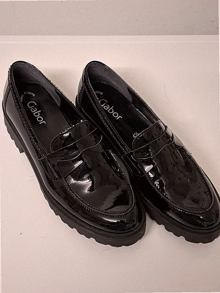 Gabor Loafer Damen Slipper Lack Schwarz Chunky Sohle Gr. 37