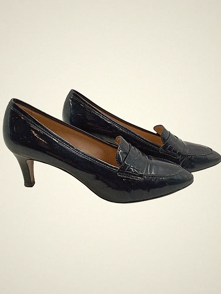 Gabriele Damen Pumps Lackleder Blau Loafer Stil Gr. 41 Made in Italy
