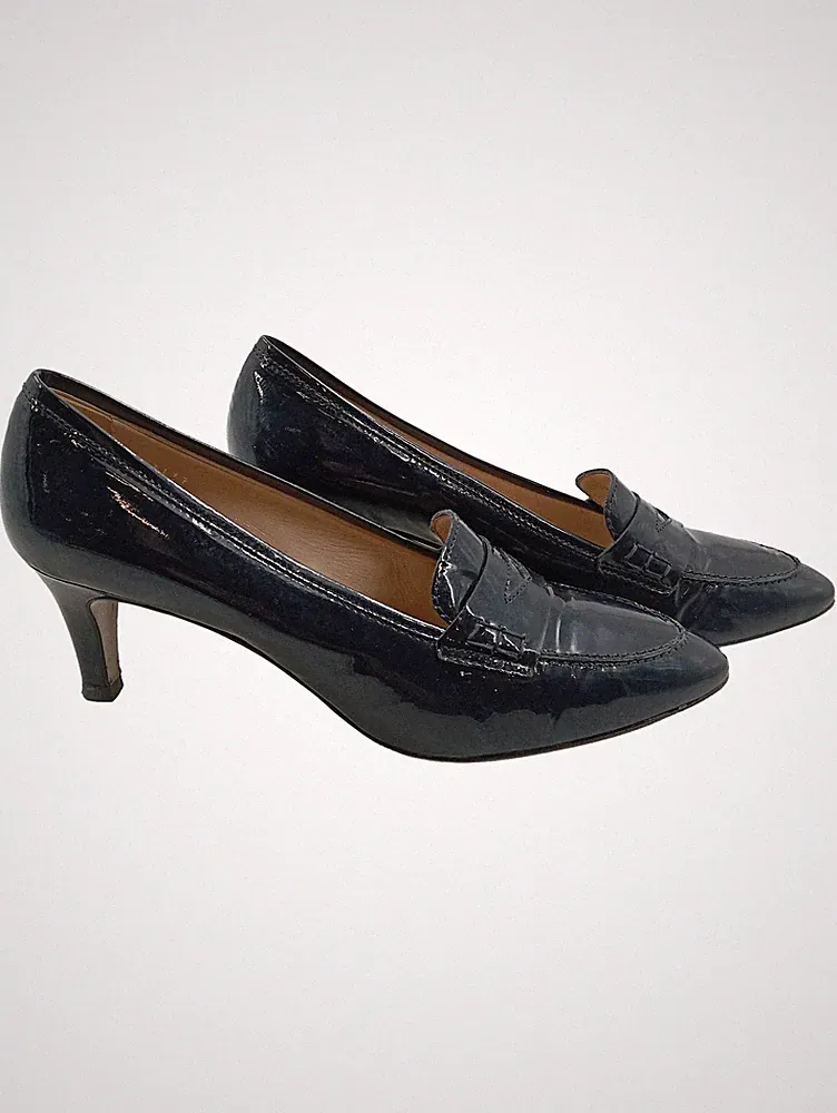 Gabriele Damen Pumps Lackleder Blau Loafer Stil Gr. 41 Made in Italy