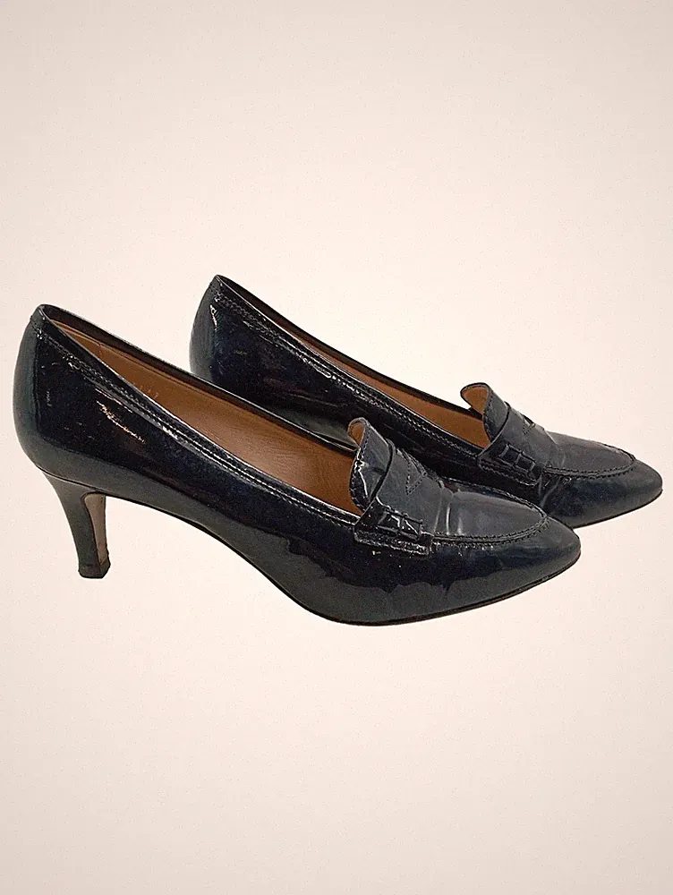 Gabriele Damen Pumps Lackleder Blau Loafer Stil Gr. 41 Made in Italy