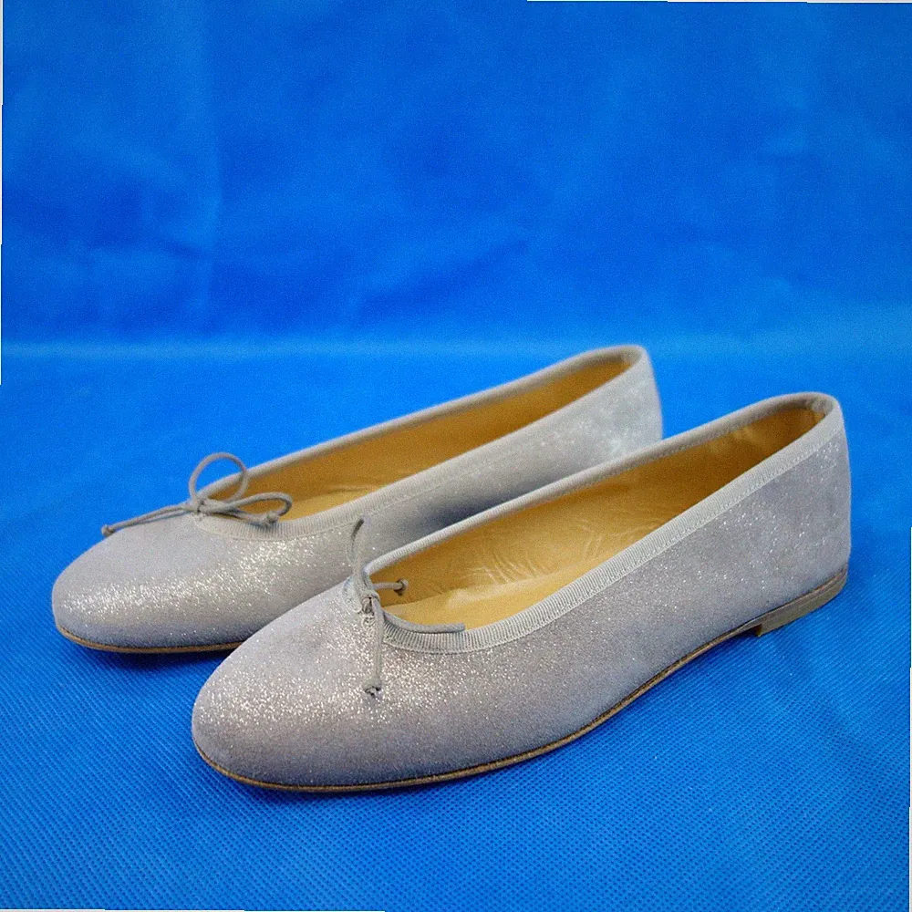 Gallucci Ballerinas grau silber Damen Schuhe Loafer Leder Glitzer 36 Np 139 Neu