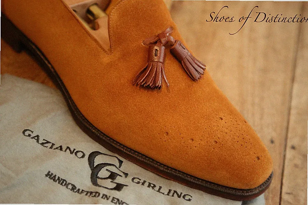 Gaziano Girling hellbraune Wildlederschuhe mit Quasten Halbschuhe Herren UK 8...