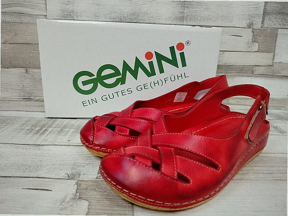 Gemini Damen Sling Sandale sportlich rot mit Klettverschluss an der Hacke Leder
