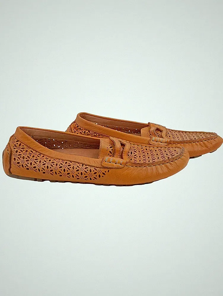 Gemini Damen Slipper Loafer Leder Lochmuster Orange Gr. 42
