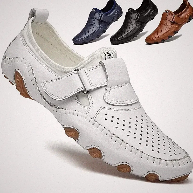 Genuine Leather Men's Casual Shoes Hollow Out Loafers Breathable Driving Shoes