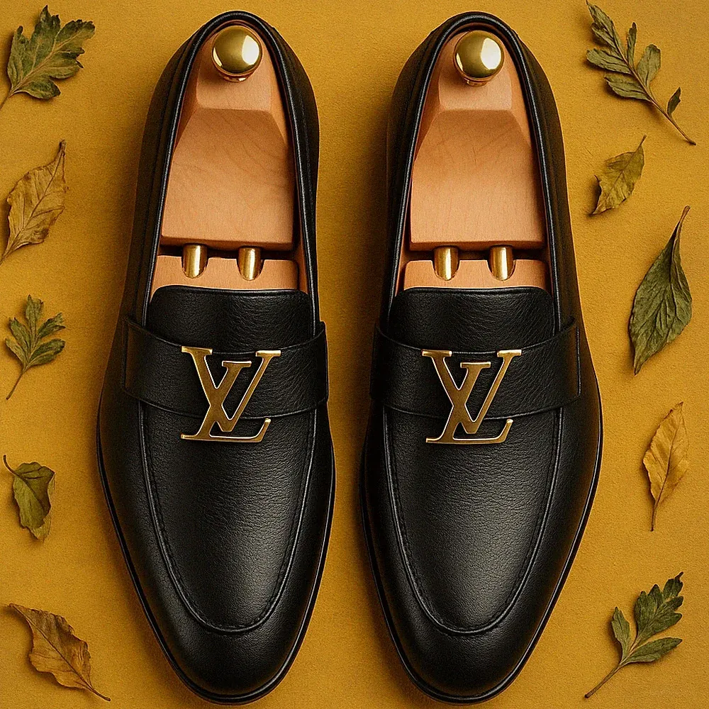 Genuine Shoes Leather Handmade Black Slip-on Loafers Formal Dress Men's Shoe.