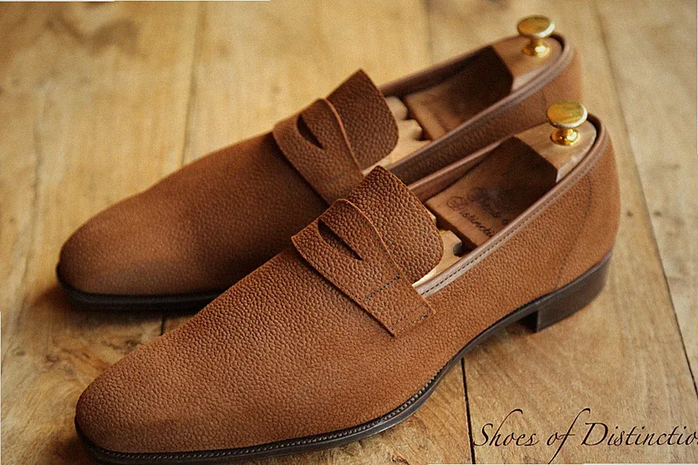 George Cleverly Bradley II braune Wildleder Penny Halbschuhe Schuhe Herren UK...