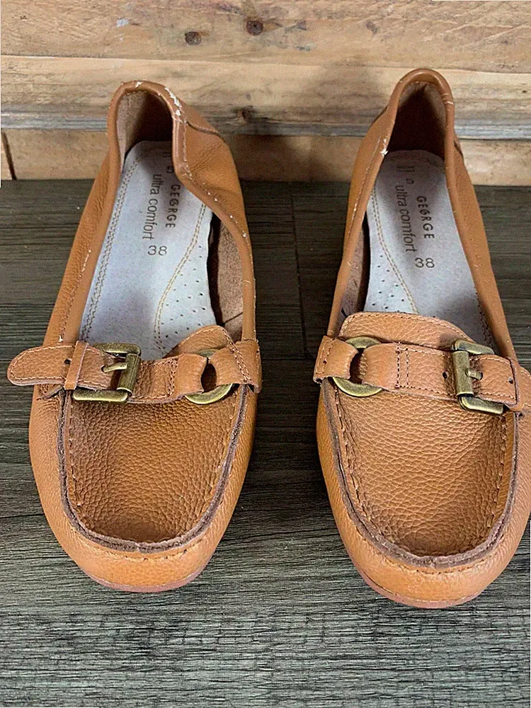 George Comfort hellbraune Leder Halbschuhe Slipper Mokassin Schuhe UK 5 EUR 38 Damen