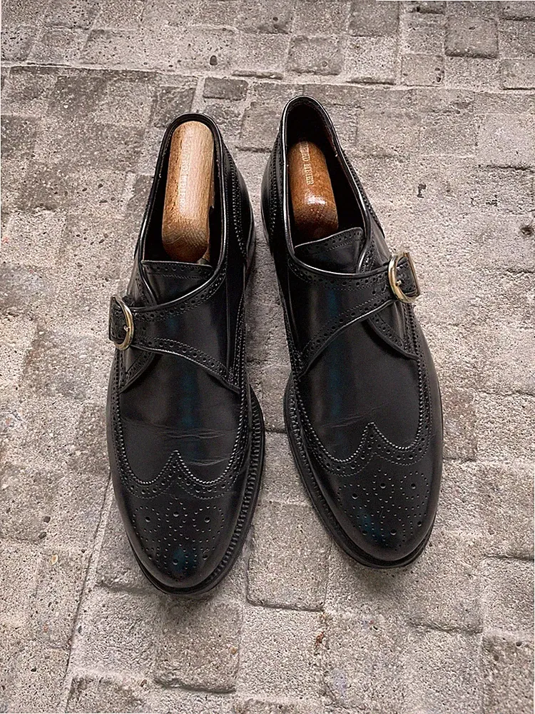 George Watts Herrenschuh Halbschuhe Schwarz 44,5 Leder Schnalle