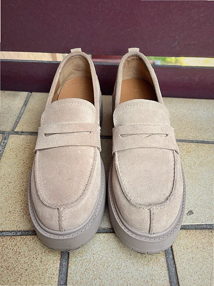 Geox Damen Loafer Gr. 39 Beige Taupe Wildleder Leder Chunky Sohle