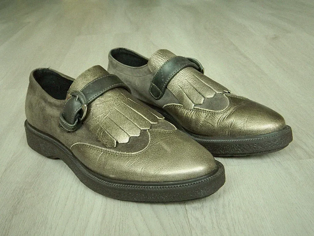 GEOX Damen Oxford Loafer Schuhe Gold Leder & Wildleder Größe 4 / 37