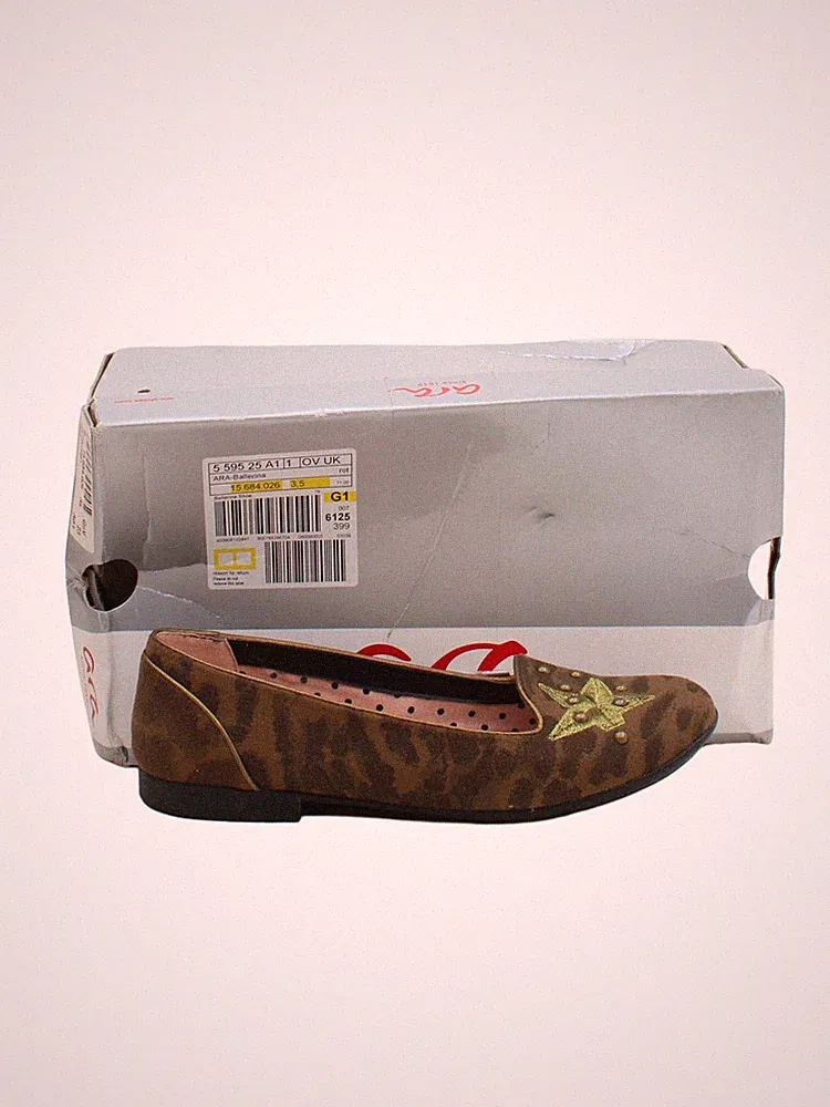 Geox flache Damenschuhe UK 4 braun Animalprint 100 % Wildleder Loafer