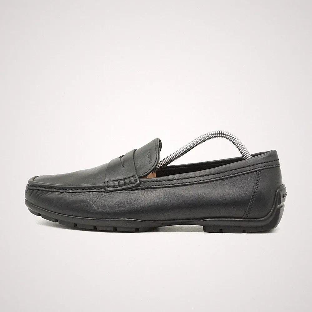 GEOX Herren Respira Mokassin Slipper Schwarz Leder Atmungsaktiv Mokassins EU 44