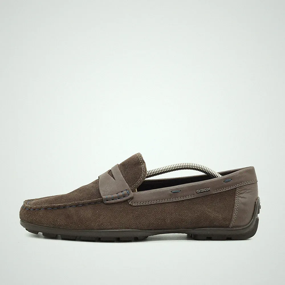 Geox Herren Slipper EU 43 Penny Loafer Braun Wildleder Italian Patent Mokassin