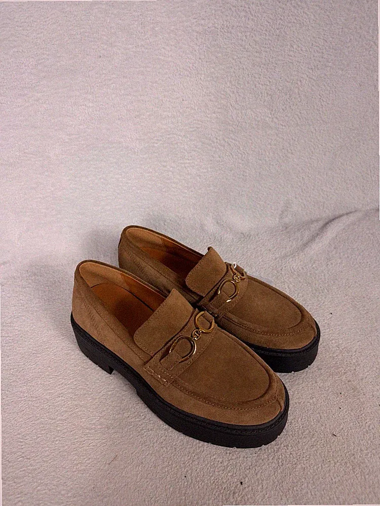Geox Respira, braune Damen-Loafer aus Wildleder Spherica Plateau, Größe UK 6
