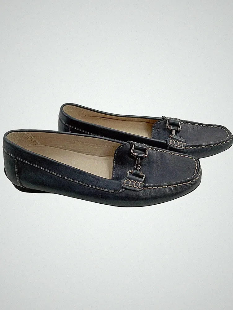 Geox Respira Damen Slipper Leder Loafer Gr. 39 Blau Metallic-Look
