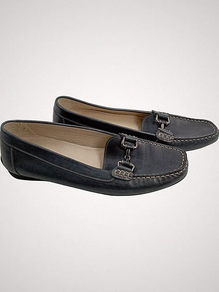 Geox Respira Damen Slipper Leder Loafer Gr. 39 Blau Metallic-Look