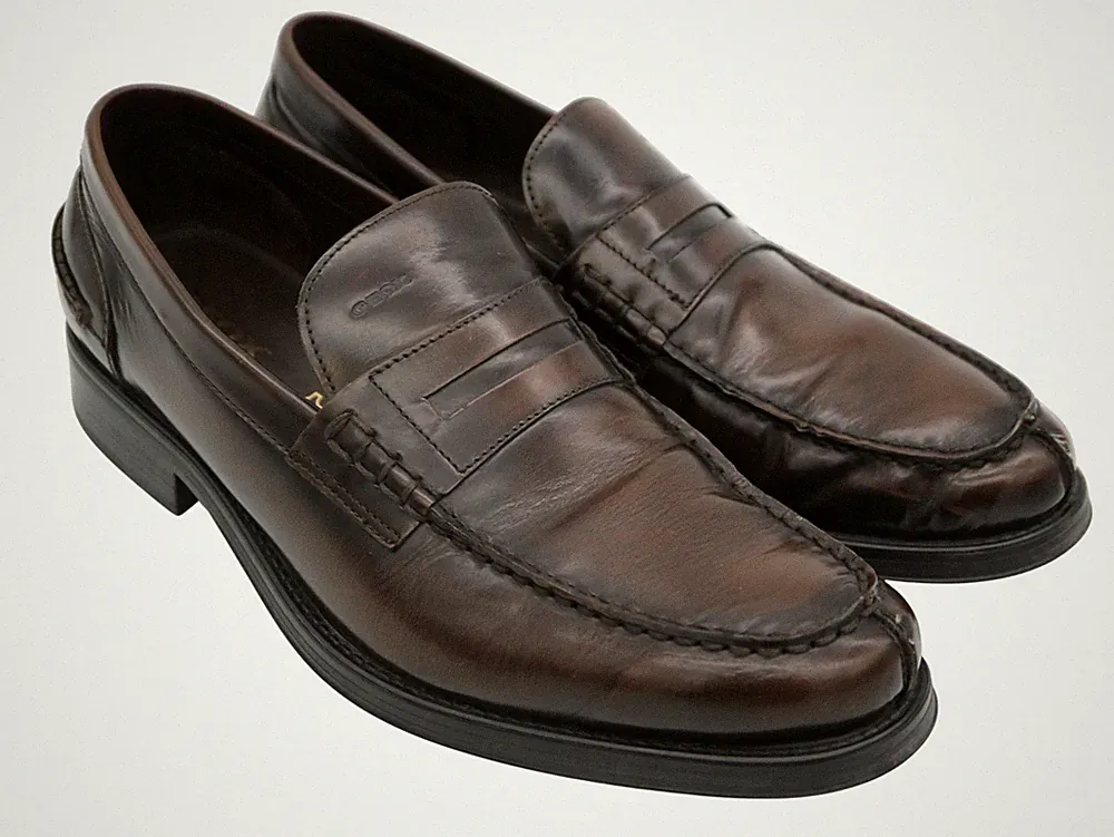 GEOX Respira Herren Leder Loafer Slipper Schuhe Braun Gr. 44 Made in Serbia