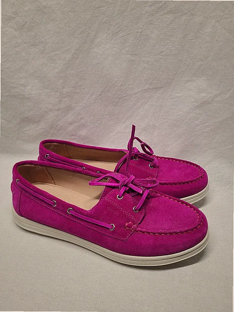 Geox Respira Mauve Purple Suede Leather Moc Toe Slip On Shoes EU 38.5 US 8.5