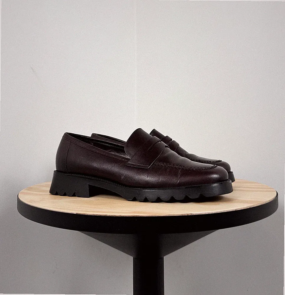GH Bass & Co Burgunderrot Leder Penny Loafer Schuhe Slipper klobige Stollenso...