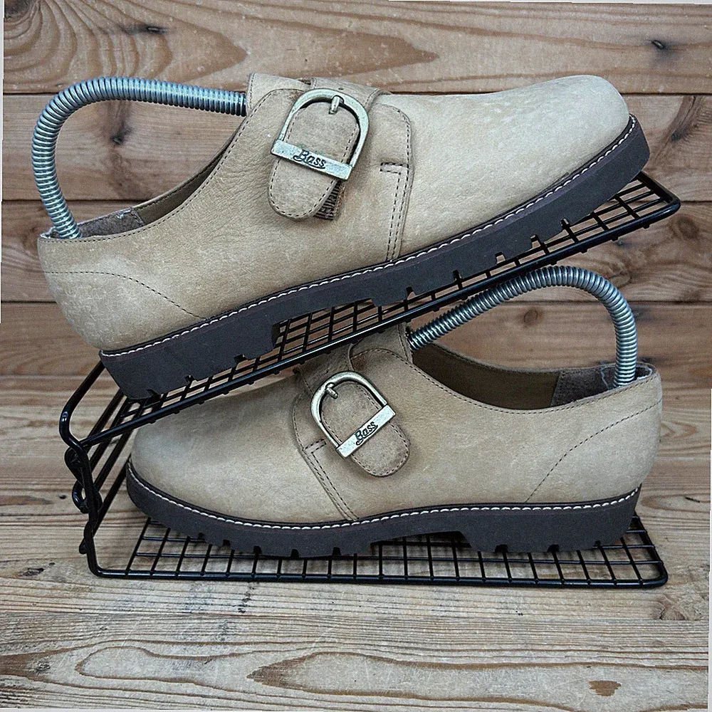 GH Bass Damenschuhe Größe UK 5,5 beige Leder Wildleder Mönchsriemen elegante Halbschuhe