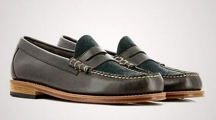 GH Bass Weejuns Larson Penny Loafer 7,5/41 Navy Wildleder Braun Leder UVP 210£