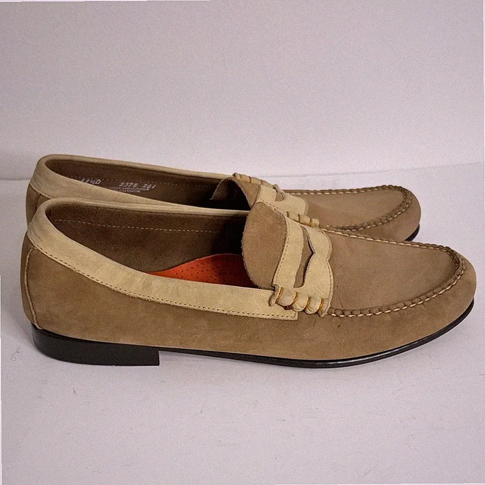 GH Bass Weejuns Mens 11.5 D Beige Tan Suede Leather Penny Loafers 80s Preppy