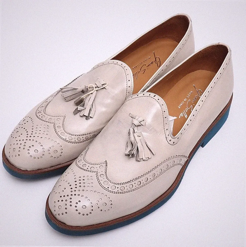 Gianni Sella Full Brogue Quaste Halbschuhe Herren 9US/43 Hellgrau Neu Karton