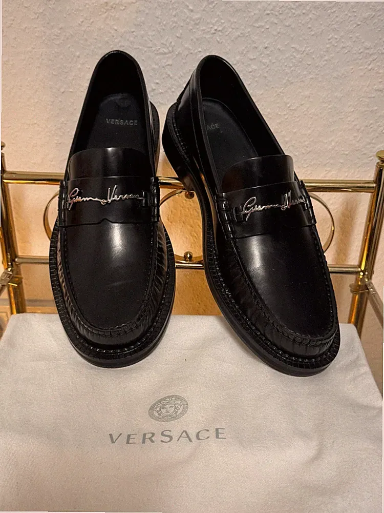 Gianni Versace Loafer Herren Schwarz Leder Größe 43 + Staubbeutel