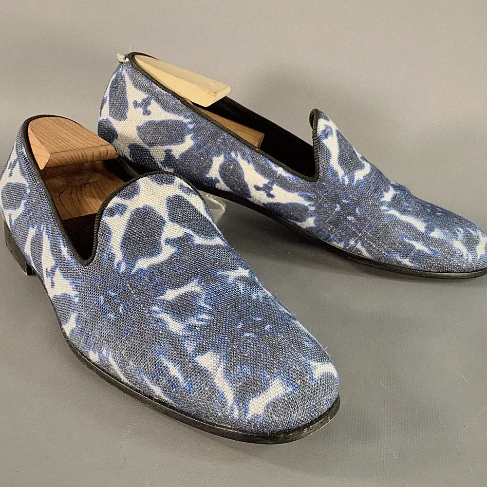 Giorgio Armani Größe 10.5 Blau Weiß Tie Dye Canvas Slip-On Loafer