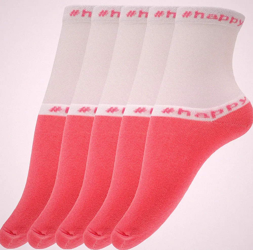 Giulia 5 Paar atmungsaktive Socken Baumwoll Footies mit Mesh Print #Happy