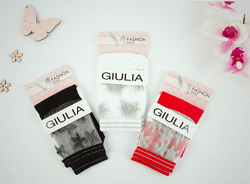 Giulia 5 Paar glänzende atmungsaktive Fein Socken mit Sternen Muster Söckchen
