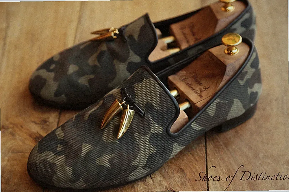 Giuseppe Zanotti Camo Canvas Gold Bit Halbschuhe Schuhe Herren UK 8 US 9