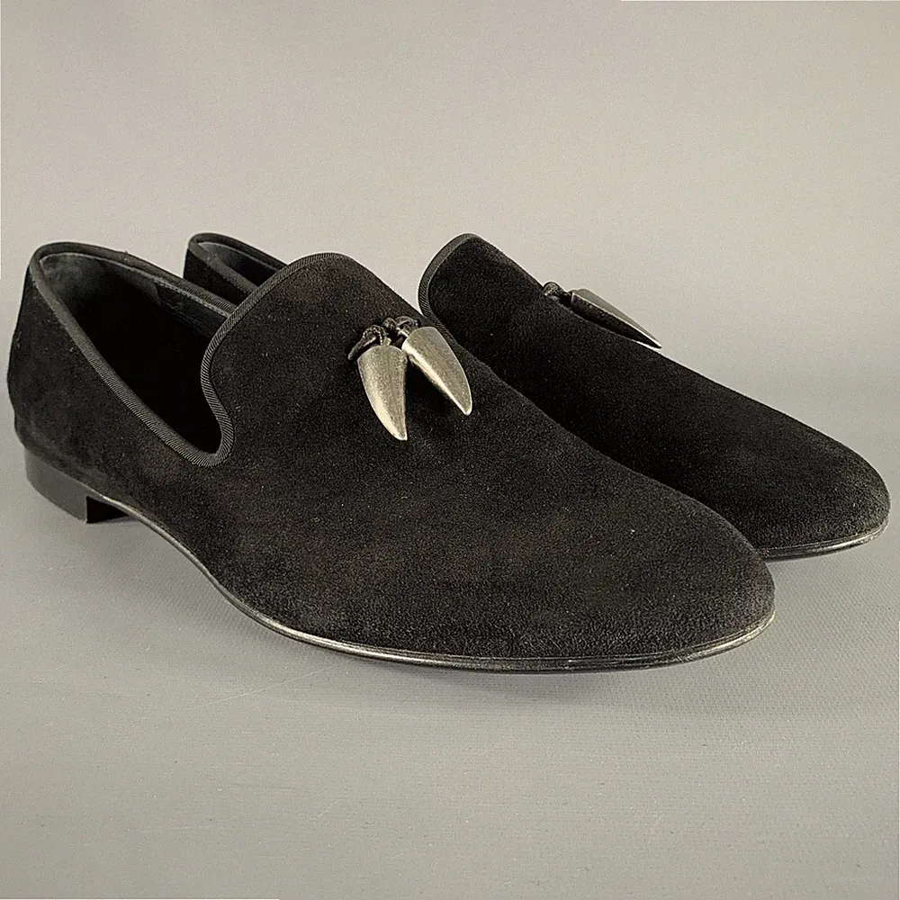 GIUSEPPE ZANOTTI Größe 11 Schwarze Silber Textur Wildleder Slipper Loafer
