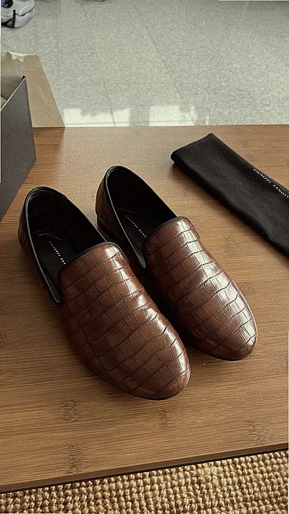 Giuseppe Zanotti Loafer EU 42,5 Neu Leder Kroko Braun Luxury Designer Schuhe OVP