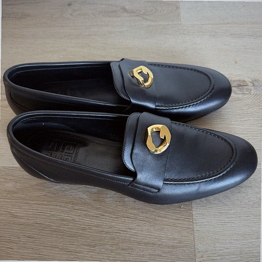 GIVENCHY Damen Slipper Loafer Leder schwarz gold Schnalle EU 38 Business