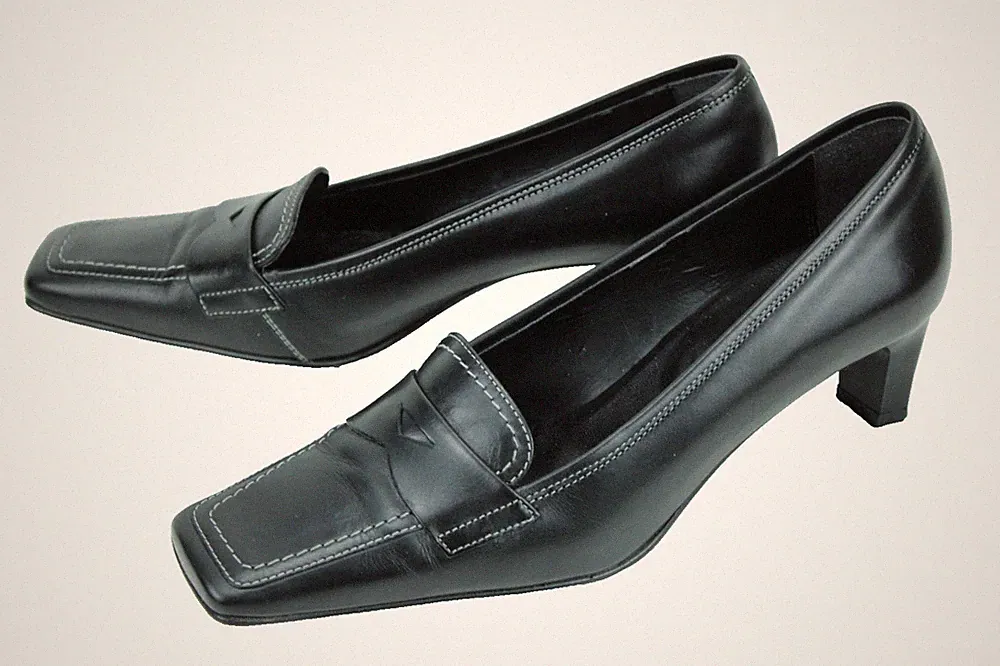 Görtz 17 Pumps Loafer Gr. 38 Leder schwarz Blockabsatz square toe Damen FS97