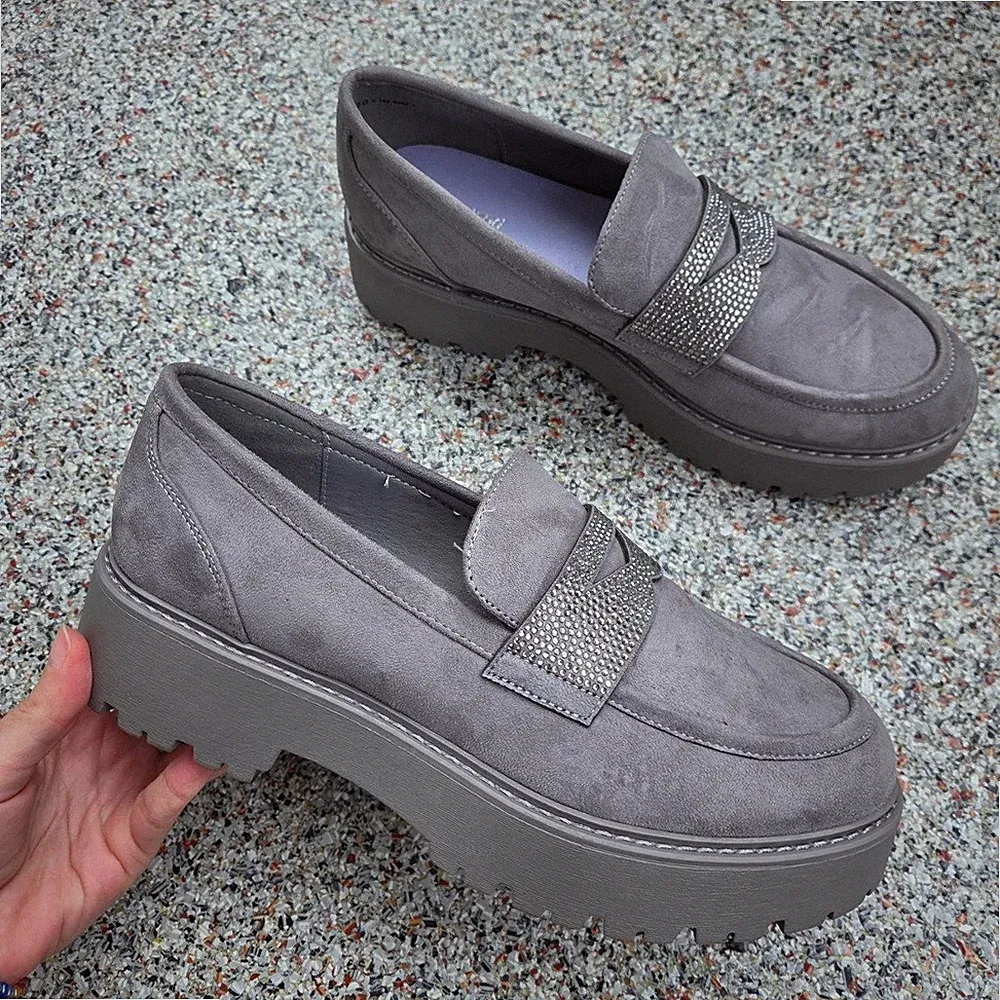 Graceland Damen Loafer Grau Slipper Neu Gr. 39 Plateau Strass